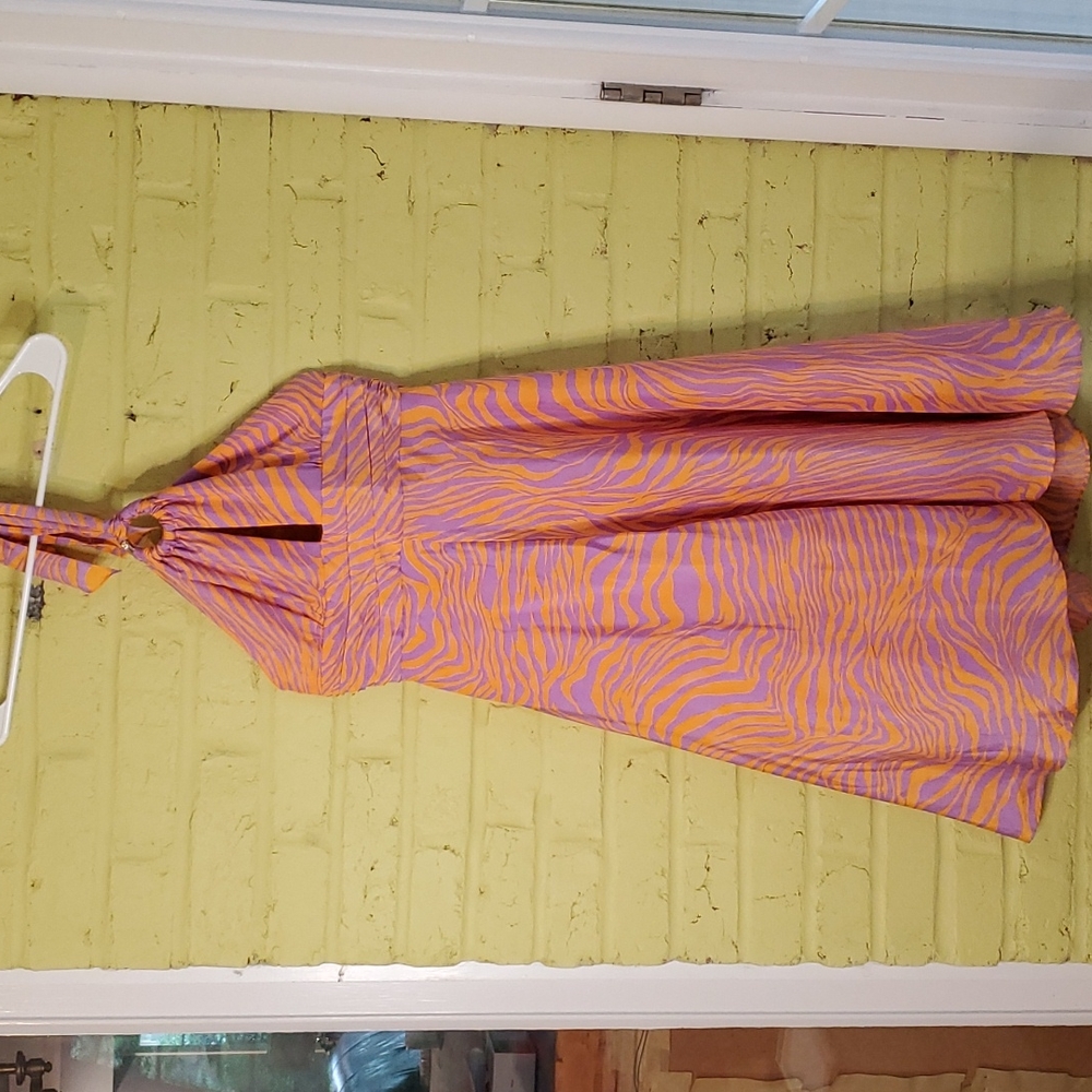 Milly of NY Silk Tangerine Lilac Animal Print Dress